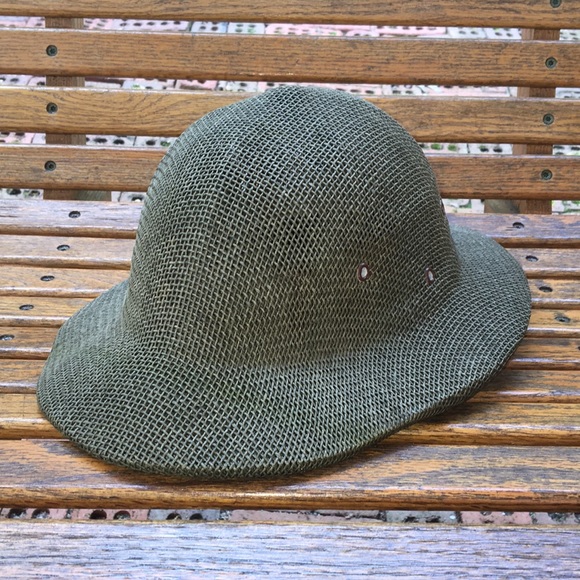 Olive drab safari pith hat mesh adjustable leather strap sun cap wide brim - Picture 1 of 12